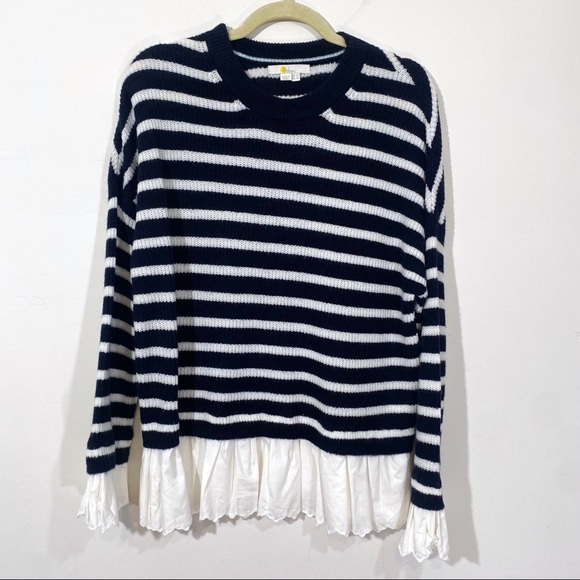 Boden Catherine Knit Woven Fluffy Sweater Navy Ivory Stripe 10 - Picture 1 of 8
